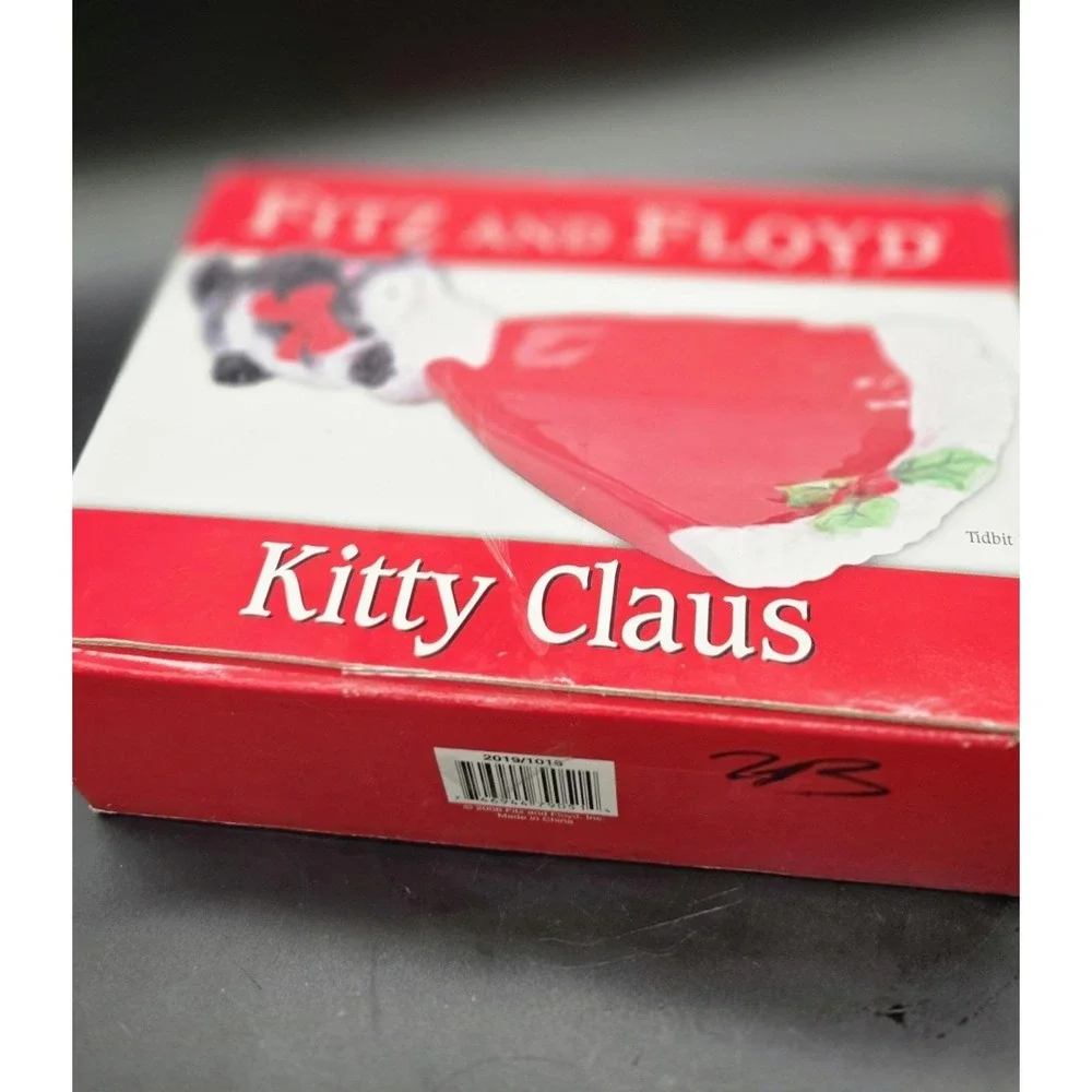 Fitz and Floyd Kitty Claus Tidbit Dish‎ New in Box Red Hat
